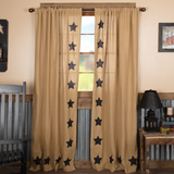 Burlap with Black Stars Panel Curtains-Lange General Store