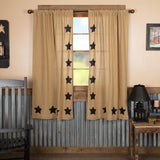 Burlap with Black Stars Short Panel Curtains-Lange General Store