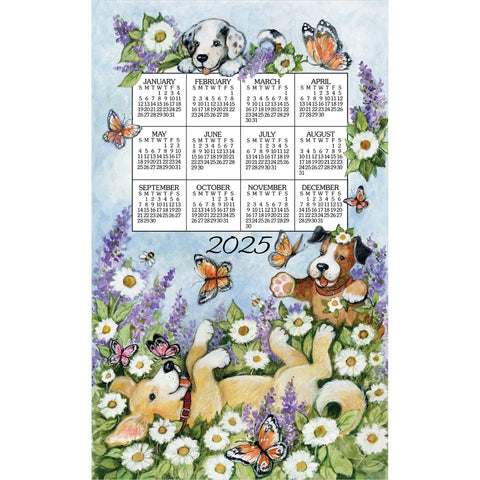 Calendar Towel 2025 - Playful Puppies-Lange General Store