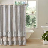 Kaila Ticking Stripe Ruffled Shower Curtain-Lange General Store