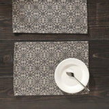 Medallion Black Tan Jacquard Placemats - Set of 2-Lange General Store