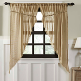 Tobacco Cloth Khaki Fringed Prairie Curtains-Lange General Store